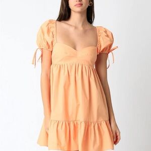 Olivaceous Orange Ruffled Babydoll Mini Dress